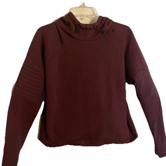 Puma Women's Pullover Hoodie Dry Cell Evostripe Maroon Side Zip Pocket - Picture 1 of 8